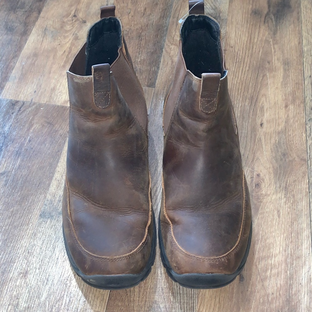 Lands End brown leather ankle pull on boots size 11 1/2D